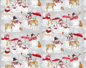 Henry Glass Welcome Winter Snowmen & Reindeer Cotton Fabric By The Yard Henry Glass Welcome Winter Snowmen & Reindeer Cotton Fabric By The Yard