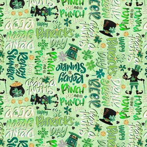 Blank Quilting Shamrocked! Leprechaun Words Green Cotton Fabric By Yard