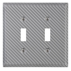 Amerelle Carbon Fiber Double Switch Toggle Wall Plate Cover Silver Steel Finish