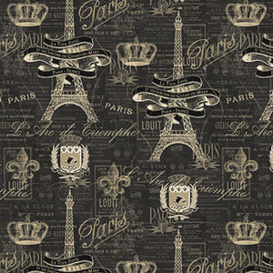 Blank Quilting Paris Nights Eiffel Tower Crests Crowns Charcoal Cotton Fabric By The Yard