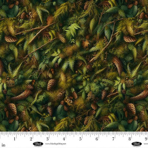 Blank Quilting Wilderness Song Forest Moss Leaves Pinecones Green Cotton Fabric By The Yard
