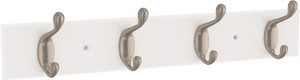 Franklin Brass 16" 4 Hook Coat/Hat Rail White w/ Satin Nickel Hooks
