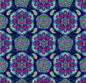 Studio E Blooming Paisley Mini Mandala Indigo Cotton Fabric By Yard