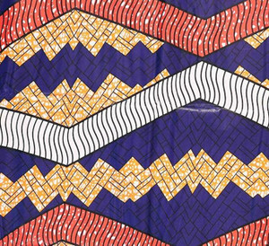 African Print Zig Zag Purple, Red & Orange Wax Print Cotton Fabric by Yd