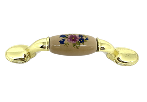 Brainerd P50012C-PBA Brass & Almond Ceramic w/ Flowers 3" Spoon Foot Cabinet Drawer Pull
