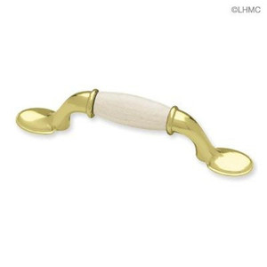 Liberty P50010C-PB2-C Polished Brass w Frosted Maple Wood Insert 3" Cabinet Pull