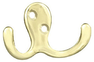 Brainerd Polished Brass Double Prong Robe Hook