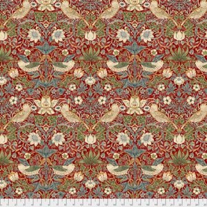 Morris & Co. Kelmscott PWWM001 Stawberry Thief Red Cotton Fabric By Yd