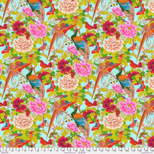 Snow Leopard Temple Garden Pheasants & Butterflies Cotton Fabric By The Yard