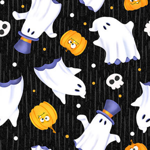 Henry Glass Glow Ghosts & Pumpkins Black Halloween Cotton Fabric By The Yard