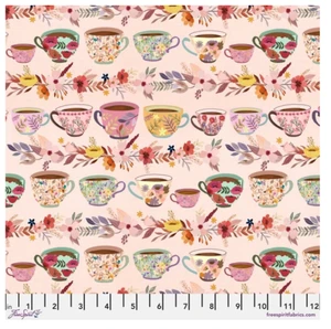 FreeSpirit Mia Charro Autumn Friends Fall Mugs Pink Cotton Fabric By Yd