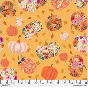 FreeSpirit Mia Charro Autumn Friends Pumpkin Paradise Orange Cotton Fabric By Yd