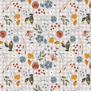 Blank Quilting Farm Country Floral Gingham Gray Cotton Fabric By The Yard