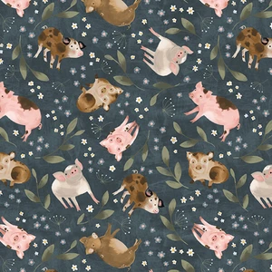 Blank Quilting Farm Country Tossed Pigs Dk Teal Cotton Fabric By The Yard