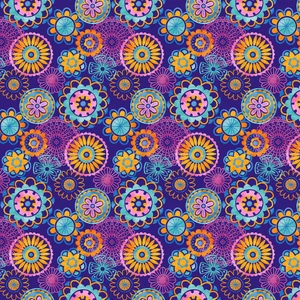 Blank Quilting Joy of Color Large Medallions Royal Blue Cotton Fabric By Yard