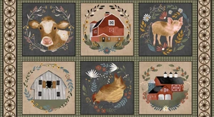 Blank Quilting Farm Country 23" Block Panel Sage Green Cotton Fabric By Panel