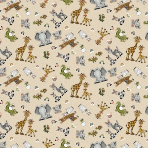 Henry Glass Our Greatest Gift Tossed Animals Tan Cotton Fabric By The Yard