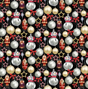 Henry Glass Old Saint Nick Ornaments Black Cotton Fabric By Yard