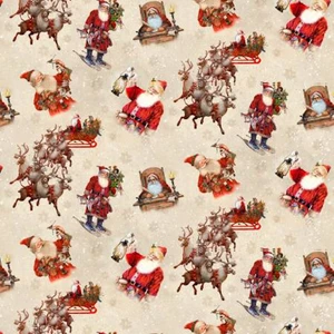 Henry Glass Old Saint Nick Tossed Santa Cream Cotton Fabric By Yard