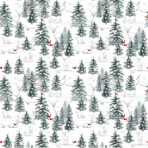 Studio E Winter White Scenic Forest Multi Cotton Fabric By The Yard