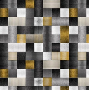 Henry Glass Black, White & 24 Karat Geo Plaid Black Cotton Fabric By The Yard