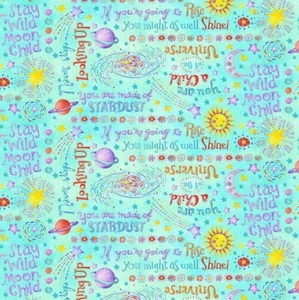 Henry Glass Stay Wild Moon Child Words Aqua Cotton Fabric By The Yard