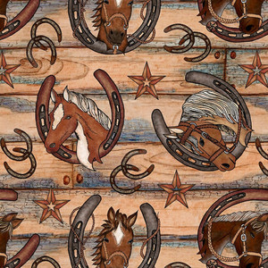 Blank Quilting My Hero Wears Cowboy Boots Horeshoes Brown Cotton Fabric By Yard