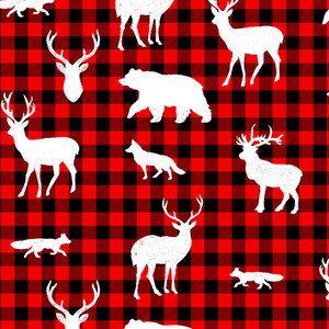Studio E Warm Winter Wishes Animals On Plaid Red Cotton Fabric By Yard