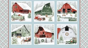 Henry Glass Holiday Spirit 24" Barn Blocks Cotton Fabric By The Panel