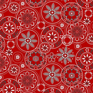 Henry Glass Scarlet Stitches & White Linen Medallions Red Cotton Fabric By Yard