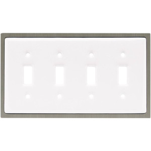 64012 White Ceramic & Satin Nickel Quad Switch Cover Plate