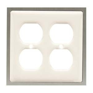 63995 Bisque Ceramic & Satin Nickel Double Duplex Cover Plate