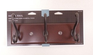 085-03-3314  10" 3 Hook Coat/Hat Rail Espresso w/ Dk Gun Metal Hooks