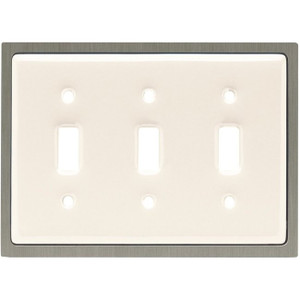 64156 Bisque Ceramic & Satin Nickel Triple Switch Cover Plate