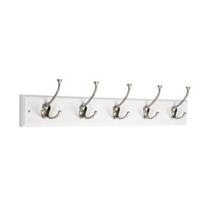 Liberty 129848  27" 5 Flare Hook Coat/Hat Rail Flat White w/Satin Nickel Hooks