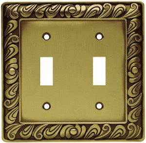 64040 Paisley Double Switch Tumbled Antique Brass Cover Plate 64040 Paisley Double Switch Tumbled Antique Brass Cover Plate