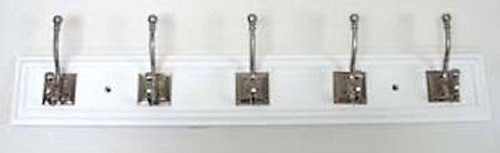 R46121Y-WSN  27" 5 Architectural Hook Coat/Hat Rail White w/ Satin Nickel Hooks