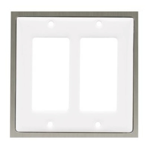 64002 White Ceramic & Satin Nickel Double GFCI Cover Plate