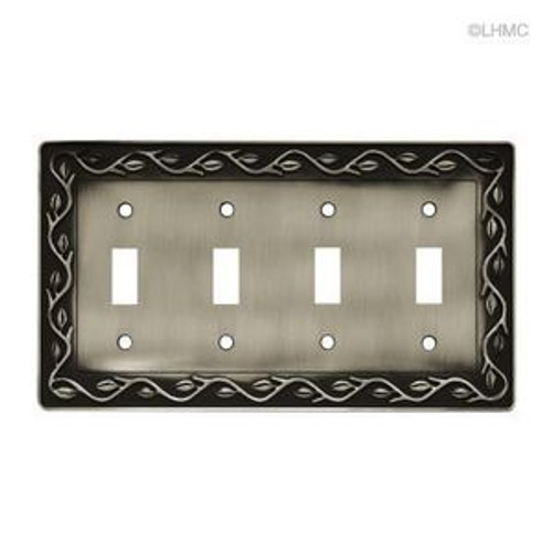 64182 Brushed Satin Pewter Leaf & Vine Quad Switch Cover Plate