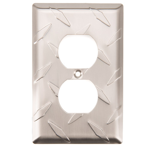 W32842-SN Diamond Plate Single Duplex Outlet Cover Plate Satin Nickel