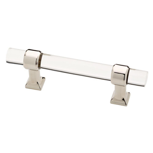 P33776C-PN 3" Acrylic Cabinet Drawer Pull Polished Nickel w Clear Acrylic