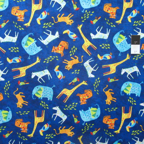 Timeless Treasures C4603 Fun Blue Juvenile Safari Cotton Quilting Fabric By Yard