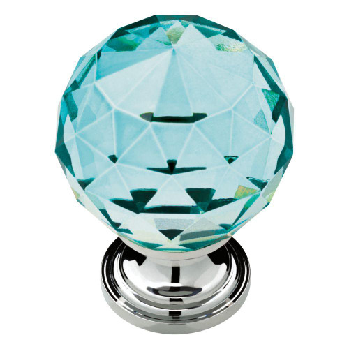 P30779-CER 1 3/16" Cerulean Faceted Acrylic Polished Chrome Knob Drawer Pull