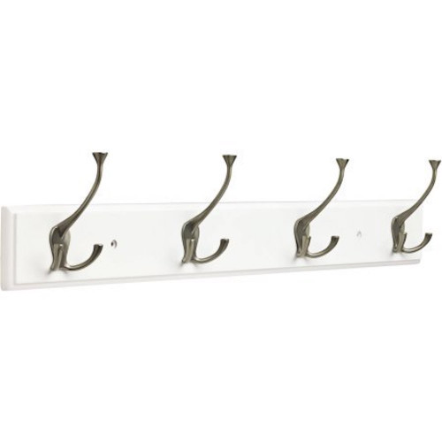 Liberty WMLDFT4-WSE 26 1/2" 4 Hook Coat & Hat Rail White and Satin Nickel