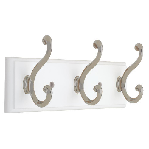 Liberty R12344-WSN 10" 3 Scroll Hook Coat/Hat Rail White & Satin Nickel