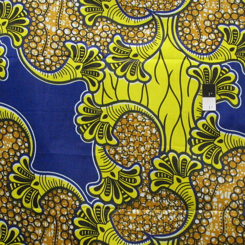 African Tribal Print T-5013 Yellow & Blue Polished Cotton Fabric By The Yard