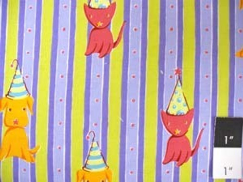 Felicity MIller Cat & Dog Stripe Lime Fabric By Yard