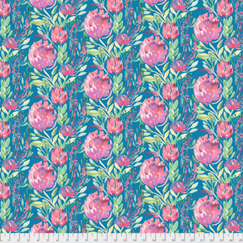 Corinne Haig PWCH004 Artichoke Garden Thistle Flowers Teal Cotton Fabric By Yd