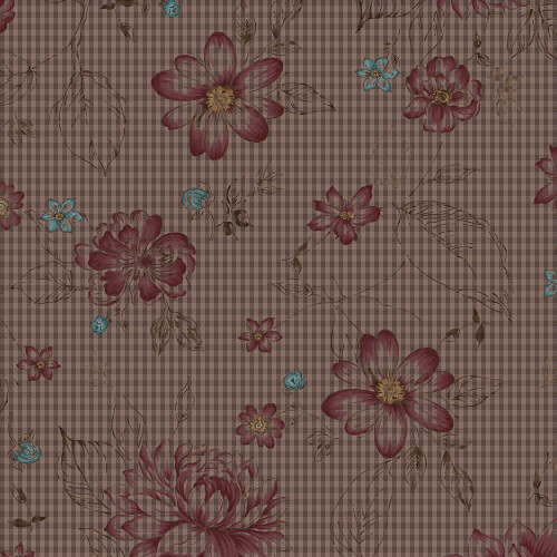 Henry Glass 8918 My Back Porch Check Flowers Charcoal Quilting Fabric By Yd