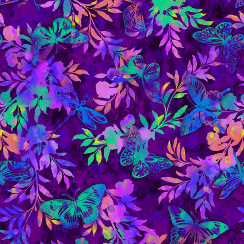 Studio E 39111-55 Aflutter & Fern Purple Cotton Quilting Fabric By Yard